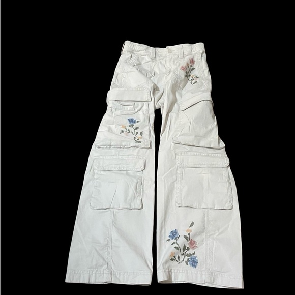 Youth Abercrombie tan cargo utility pants 13 14 Short cotton elastane embroidery - Picture 4 of 13